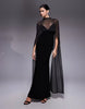 exaggerated cape maxi dress in black