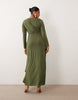 TFNC Plus slinky slash neck drape front maxi dress in olive