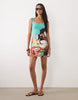 boat neck placement print dress