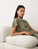plisse draped waist midi dress in khaki