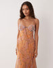 Petite embellished bust cami cut out maxi dress in multi paisley print