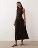 ruched bodice midi dress in chocolate