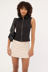 Luck & Trouble Maris Sleeveless Zip Through Top Black