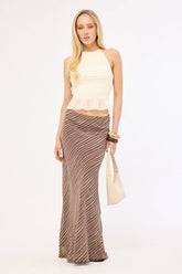 Perfect Stranger Priscilla Bias Cut Maxi Skirt Taupe Print