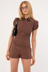 Luck & Trouble Lyra Pocket Shorts Brown Choc