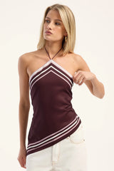Perfect Stranger Valetta Stripe Halter Top Burgundy Print