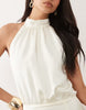 Aria Cove satin high neck fitted skirt mini dress in cream