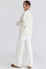 ivory merino wool knit trousers