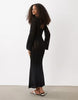 Mango crochet knit long sleeve maxi dress in black