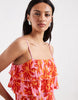PIECES plisse cami dress with tiered ruffle top detail in bold floral print