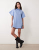 relaxed short sleeve poplin mini dress in dusky blue