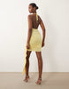 slinky halter neck mini dress with drape detail in lemon