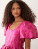 Sister Jane Pomegranate jacquard scoop neck puff sleeve maxi in bright pink