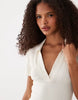 ribbed short sleeve polo midi dress in beige