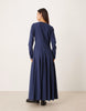 slash neck maxi dress with full skirt in navy