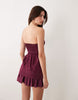 cotton sateen strapless mini sundress with ruffle hem in plum
