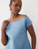 bardot maxi dress with train & bubble bodice in blue
