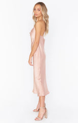 Verona Cowl Dress ~ Rose Gold Luxe Satin