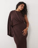Curve one-shoulder drape back column maxi dress in fudge