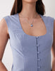 square neck button down midi sundress in denim blue