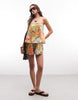bandeau double layer romper in tropical print