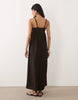 textured square neck midi dress in brown