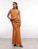 floral embellished halter maxi dress in orange