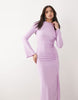 mesh long sleeve maxi dress with twist detail in lilac