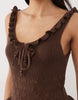 Miss Selfridge frill detailing crochet midaxi dress in chocolate
