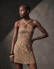 halter seamed mini dress in leopard print