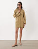 cotton linen mini shirt dress with wide cuffs and oversized pockets in stone