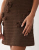 raffia 3D crochet flower mini dress in chocolate