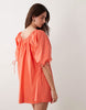 scoop neck poplin mini dress with tie sleeves in coral