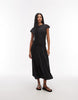 crew neck midi dress with popcorn shirred bodice in navy