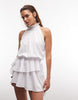 Aria Cove high neck frill detail tiered drape detail mini dress in white