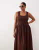Curve crinkle square neck maxi sundress with shirred waist in chocolate