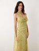 maxi slip dress with scarf detail in green floral print
