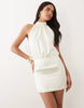 Aria Cove satin high neck fitted skirt mini dress in cream