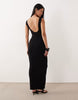 cotton blend scoop back dress in black