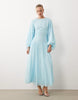 long sleeve chiffon tie detail maxi dress in sky blue