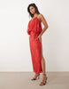lace column midaxi dress with bubble tier bodice in deep red