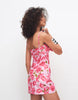 Mango 100% cotton tie front off shoulder mini dress in bright pink floral print