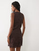 Mango cotton mix sleeveless embroidered mini dress in brown