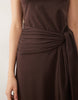 sleeveless midi dress with tie waist in chocolate