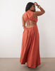 Curve premium 100% linen waisted maxi dress with open back in terracotta