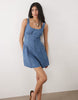 Abercrombie & Fitch scoop neck dipped waist denim mini dress in mid blue