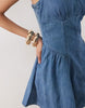 Abercrombie & Fitch scoop neck dipped waist denim mini dress in mid blue