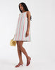 PIECES square neck denim mini dress in washed retro striped print