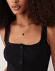 button down rib knit mini dress with picot trim in black