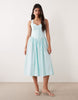 Kaiia exclusive cotton poplin sweetheart neckline button detail dropped v waist maxi dress in baby blue